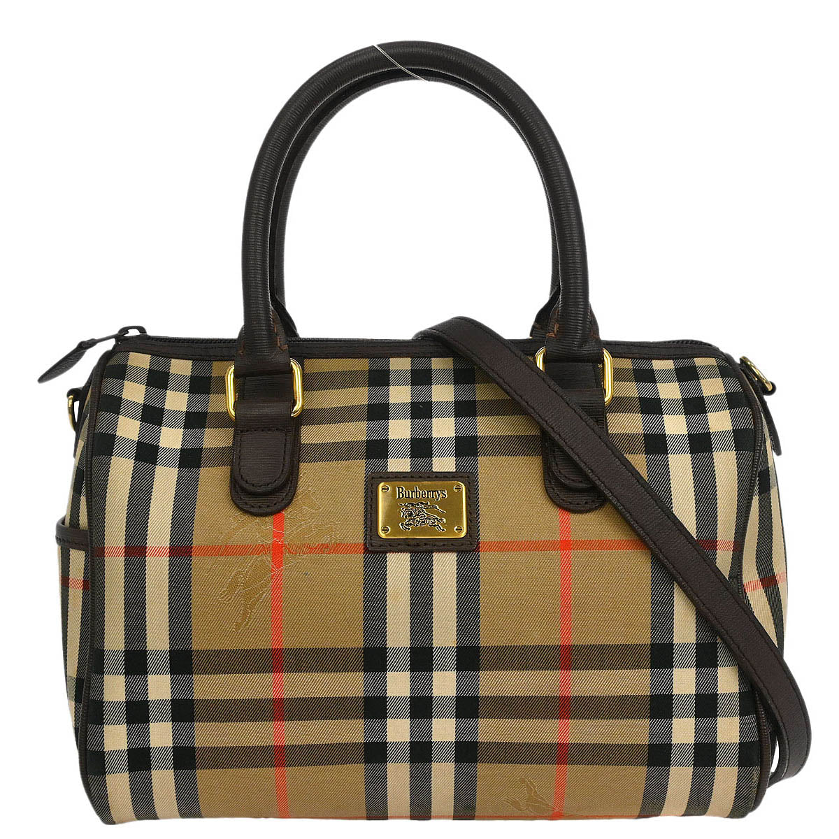 Burberrys Beige Brown House Check Duffle 2way Handbag