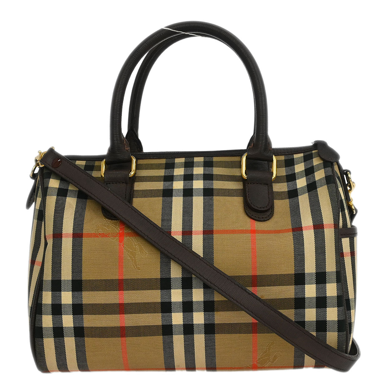 Burberrys Beige Brown House Check Duffle 2way Handbag