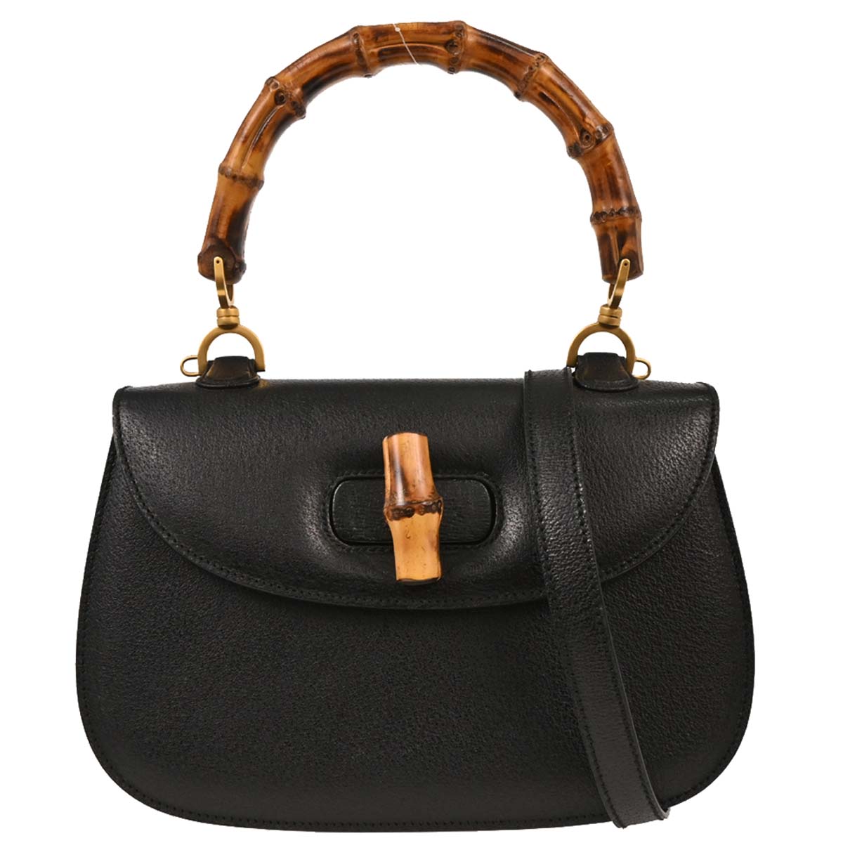 Gucci Black Pigskin Bamboo 2way Shoulder Handbag