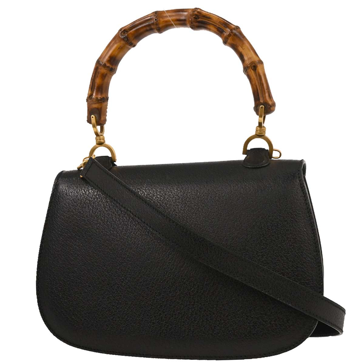 Gucci Black Pigskin Bamboo 2way Shoulder Handbag