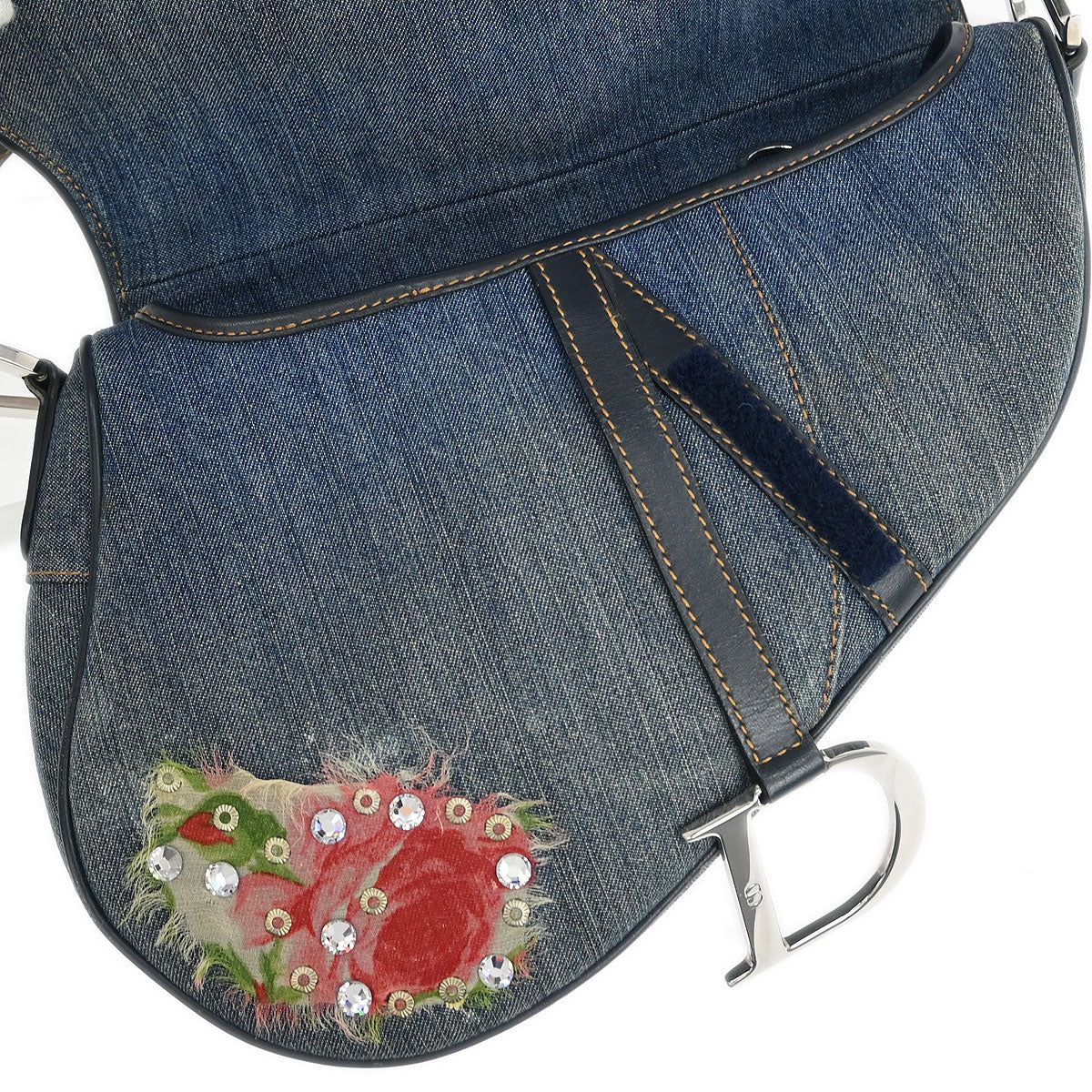 Christian Dior Blue Denim Patchwork Saddle Handbag