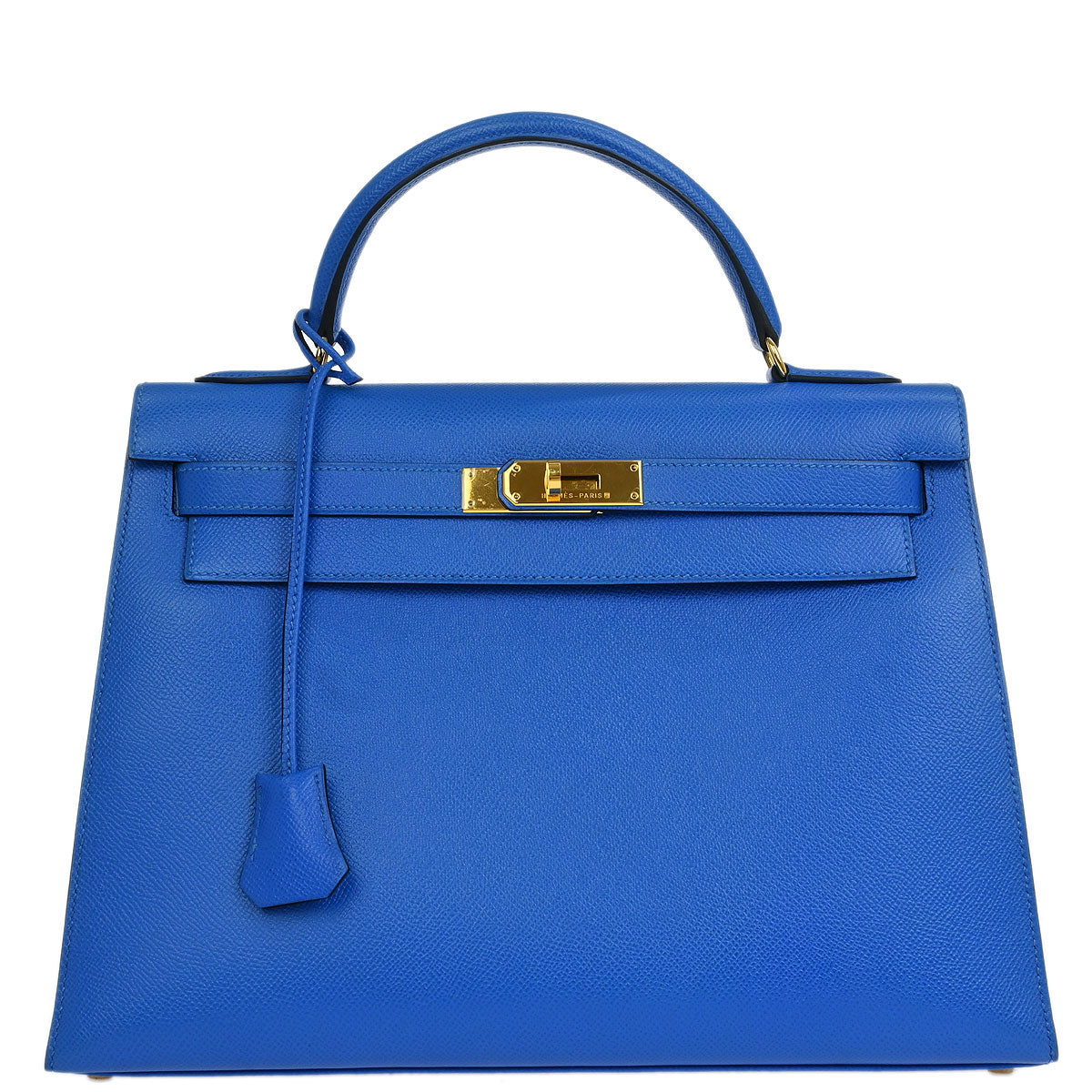 Hermes 1997 Blue Courchevel Kelly 32 Sellier Handbag