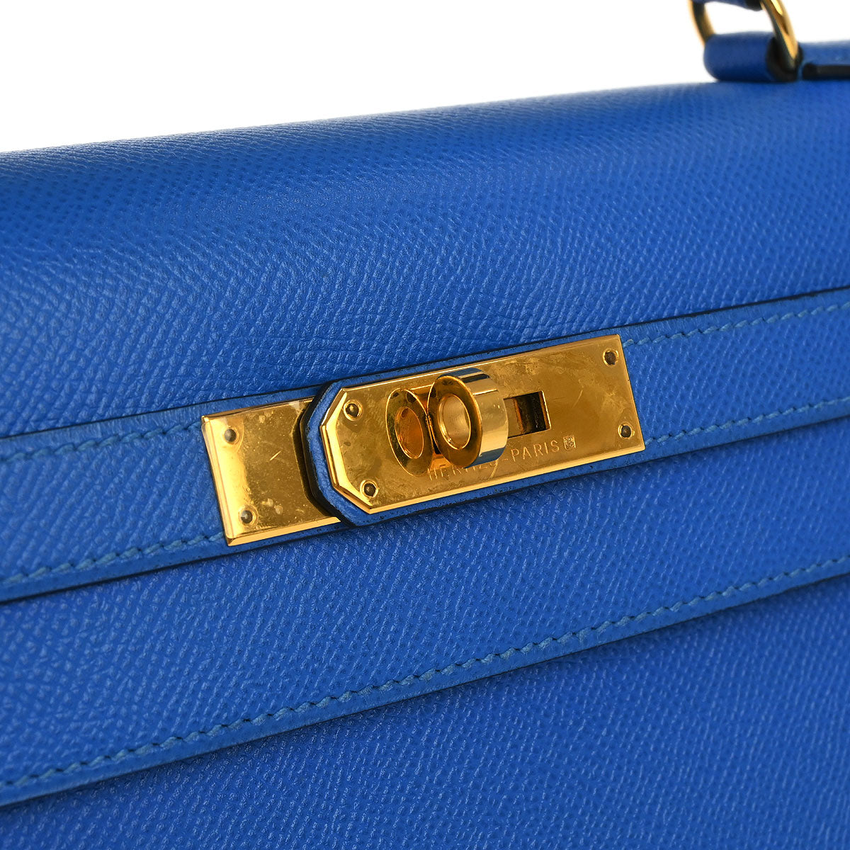 Hermes 1997 Blue Courchevel Kelly 32 Sellier Handbag