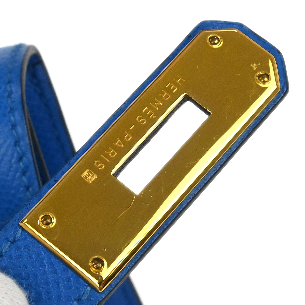Hermes 1997 Blue Courchevel Kelly 32 Sellier Handbag