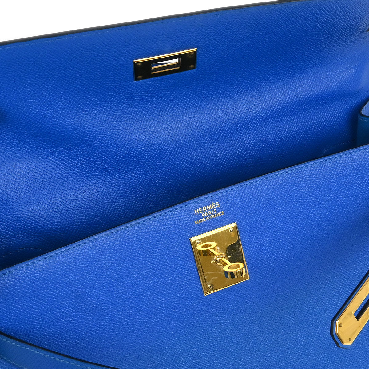 Hermes 1997 Blue Courchevel Kelly 32 Sellier Handbag
