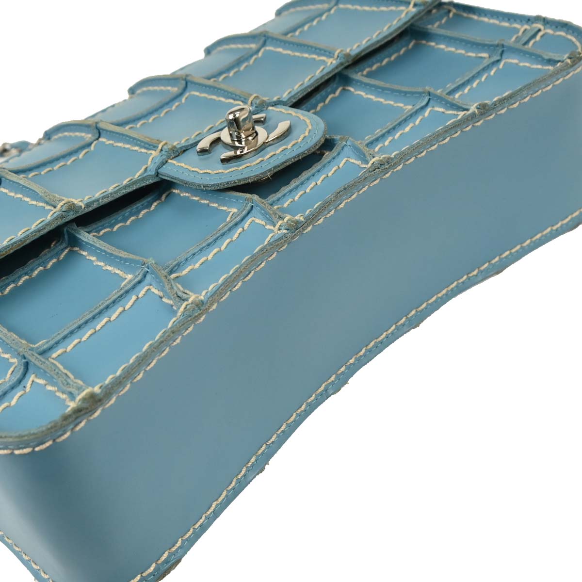 Chanel 2001-2003 Light Blue Calfskin Wild Stitch Choco Bar Shoulder Bag