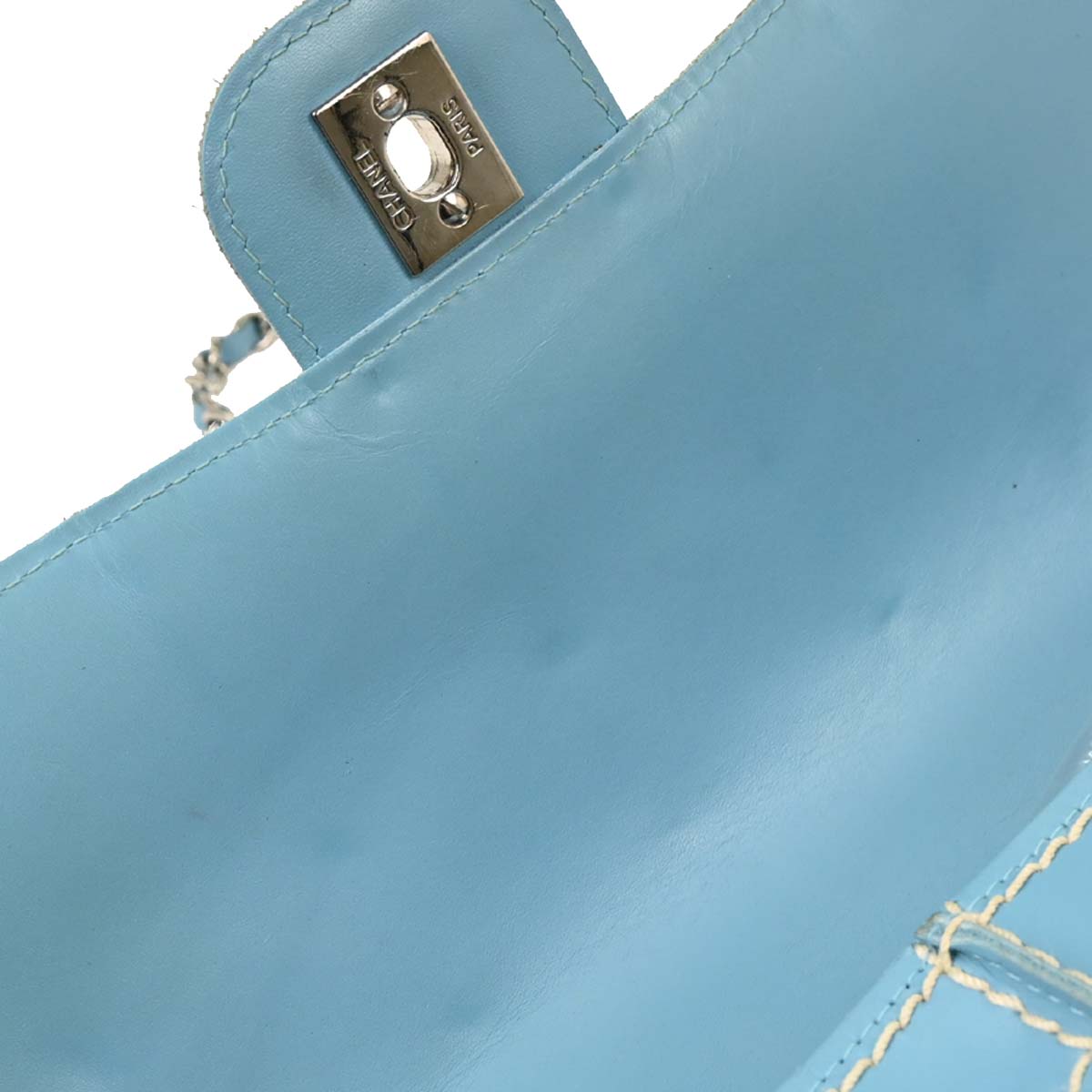 Chanel 2001-2003 Light Blue Calfskin Wild Stitch Choco Bar Shoulder Bag