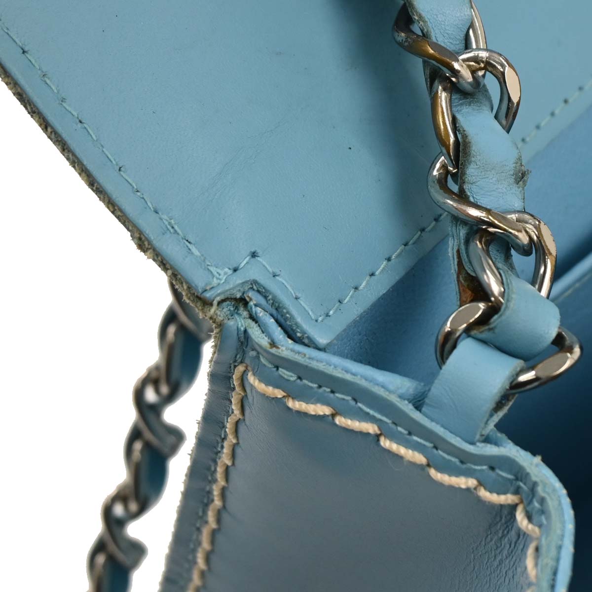 Chanel 2001-2003 Light Blue Calfskin Wild Stitch Choco Bar Shoulder Bag