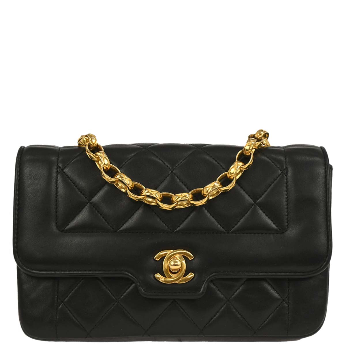 Chanel 1989-1991 Black Lambskin Single Flap Shoulder Bag