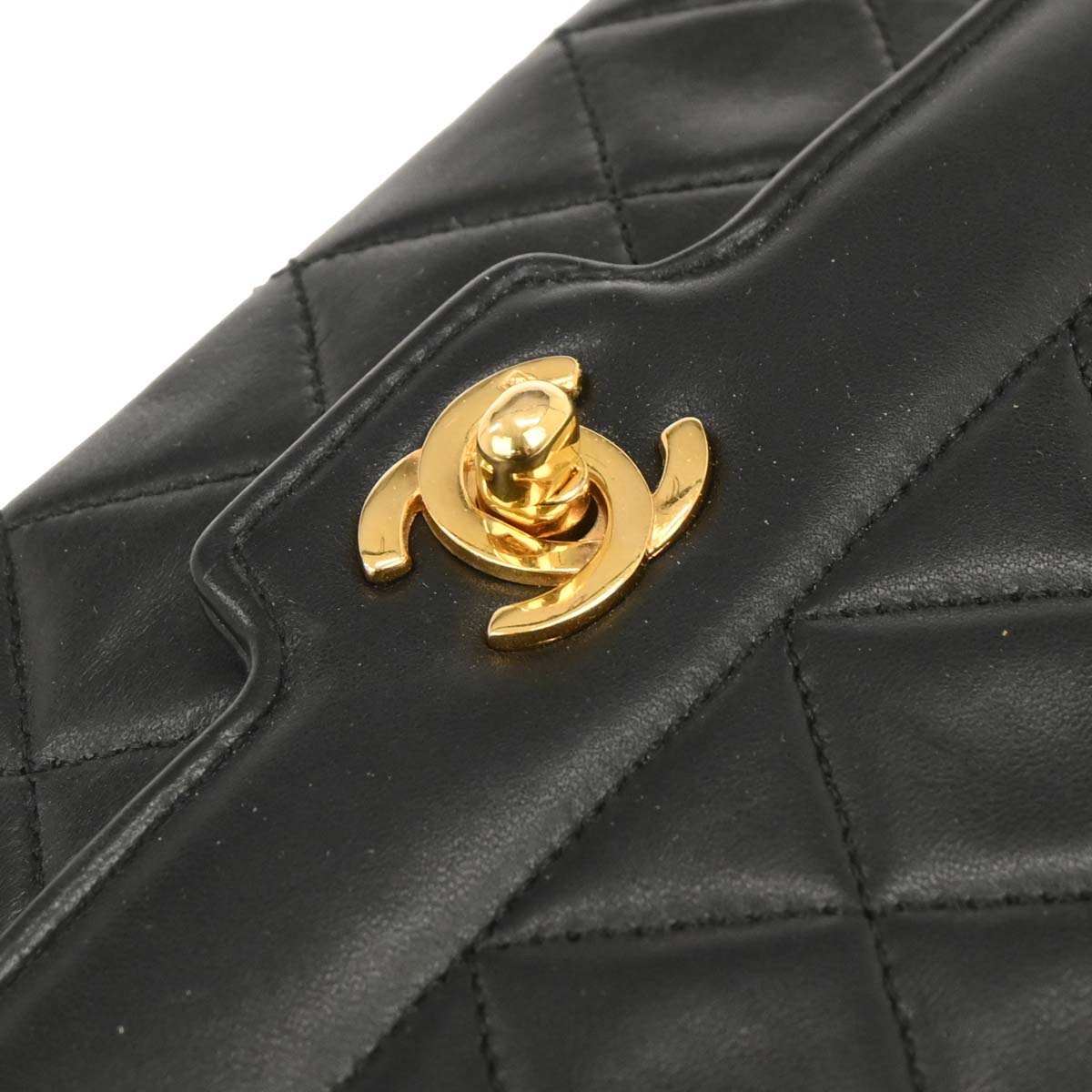 Chanel 1989-1991 Black Lambskin Single Flap Shoulder Bag