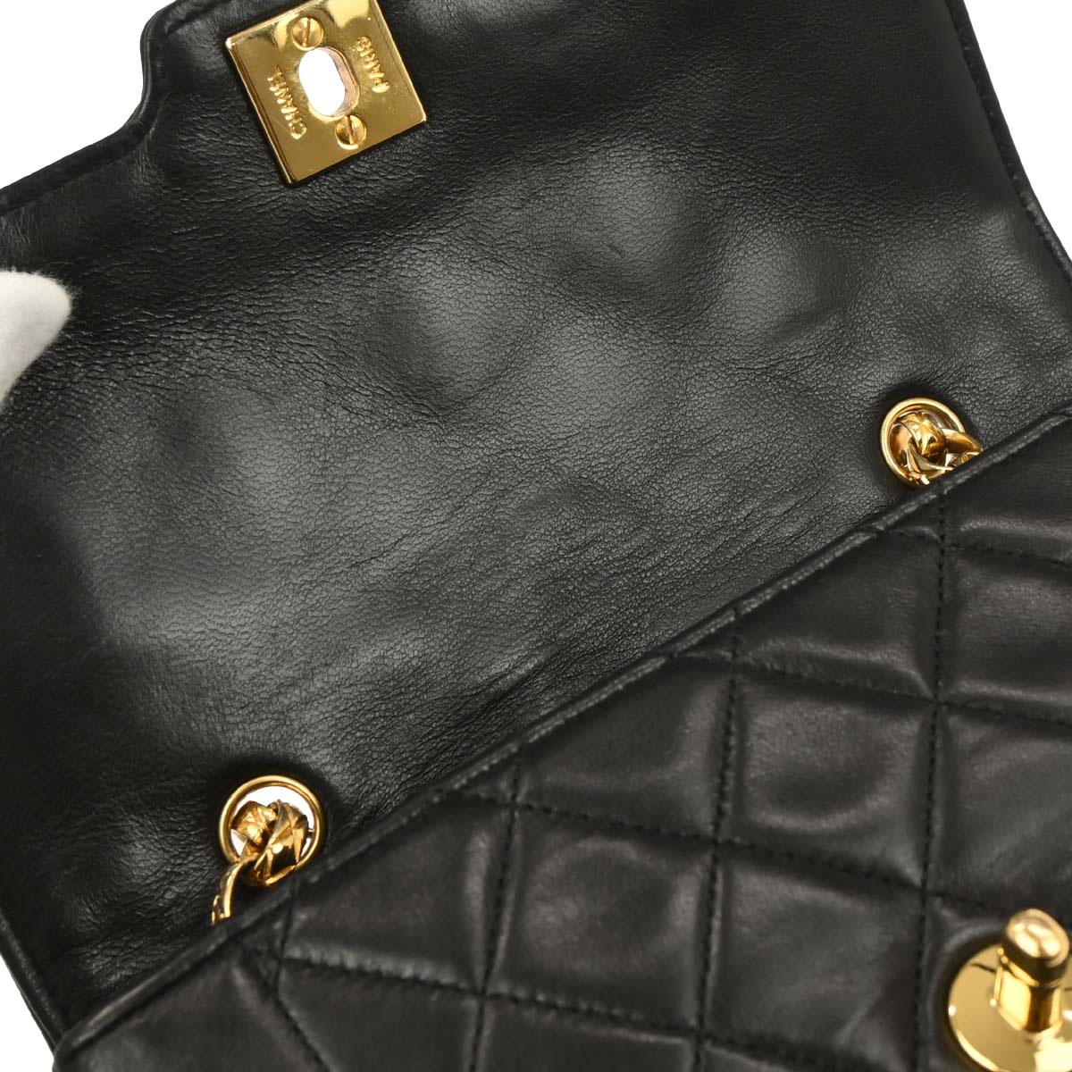 Chanel 1989-1991 Black Lambskin Single Flap Shoulder Bag