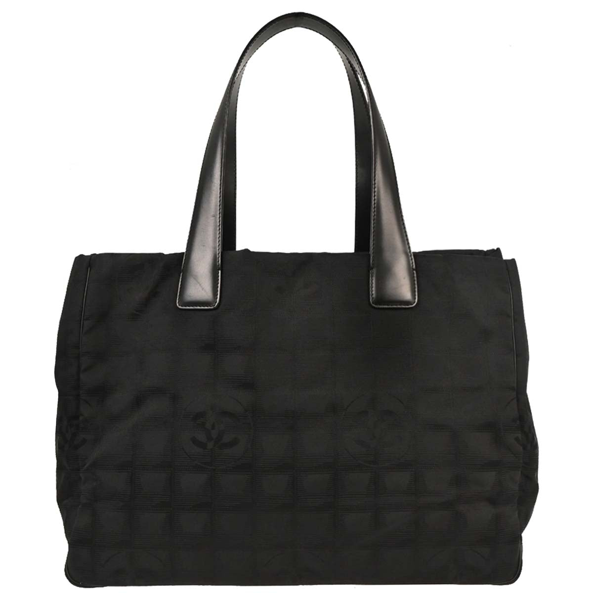 Chanel 2005-2006 Black Jacquard Nylon Travel Line Tote Handbag