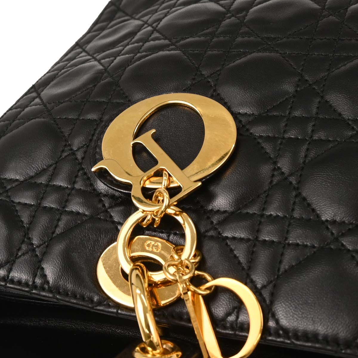 Christian Dior 1997 Black Lambskin Lady Dior Cannage 2way Shoulder Handbag
