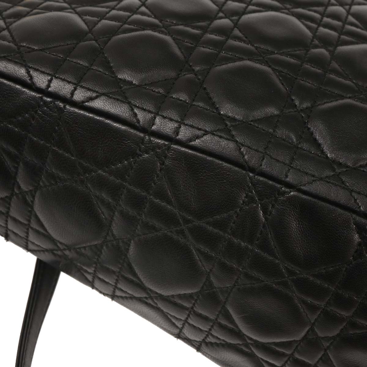 Christian Dior 1997 Black Lambskin Lady Dior Cannage 2way Shoulder Handbag