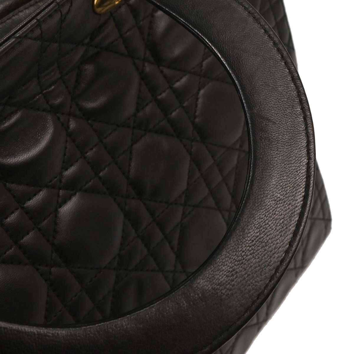 Christian Dior 1997 Black Lambskin Lady Dior Cannage 2way Shoulder Handbag
