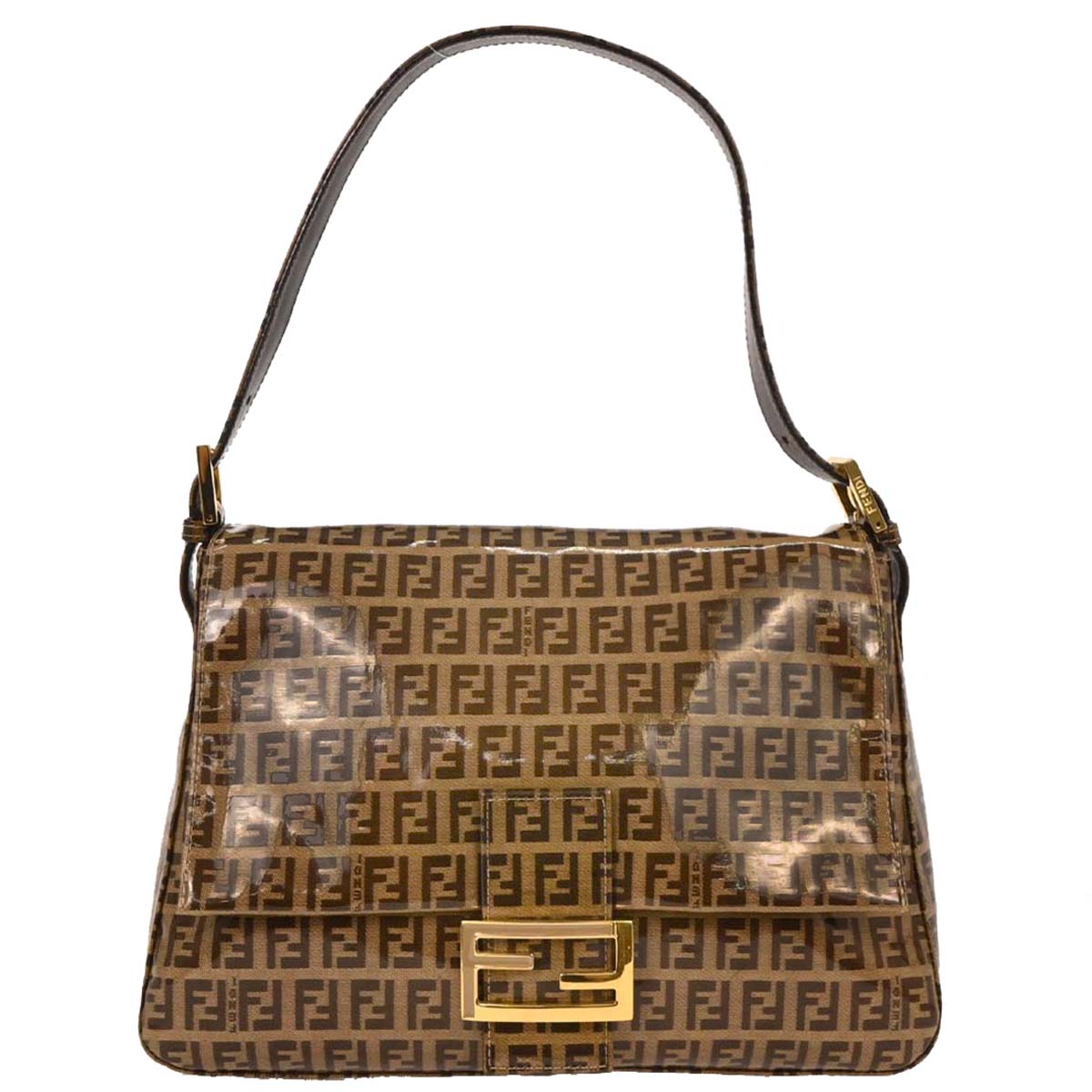 Fendi Brown PVC Zucchino Mamma Baguette Handbag
