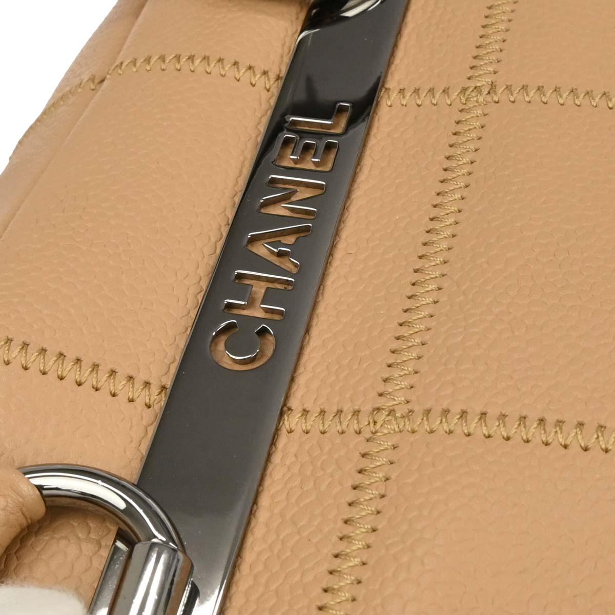 Chanel 2004-2005 Beige Caviar Wild Stitch Choco Bar Tote Handbag