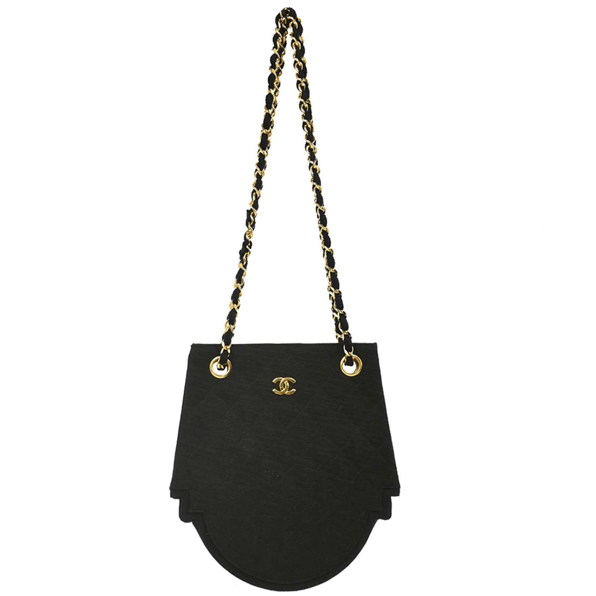 Chanel 1986-1988 Black Canvas Shoulder Bag