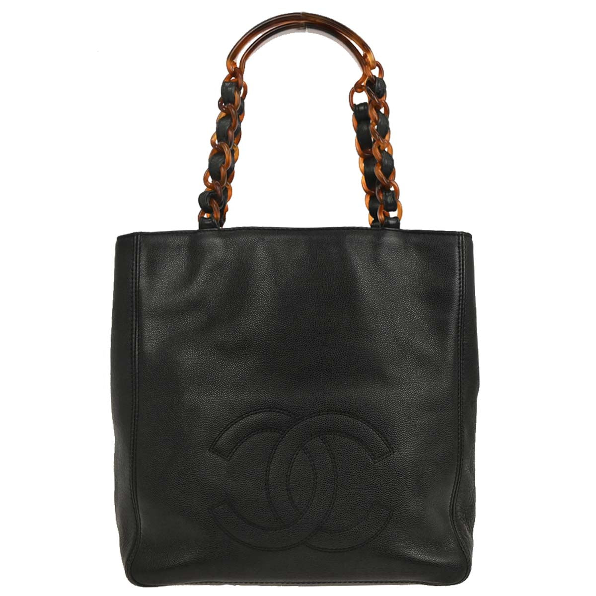 Chanel 1997-1999 Black Caviar Tote Chain Handbag