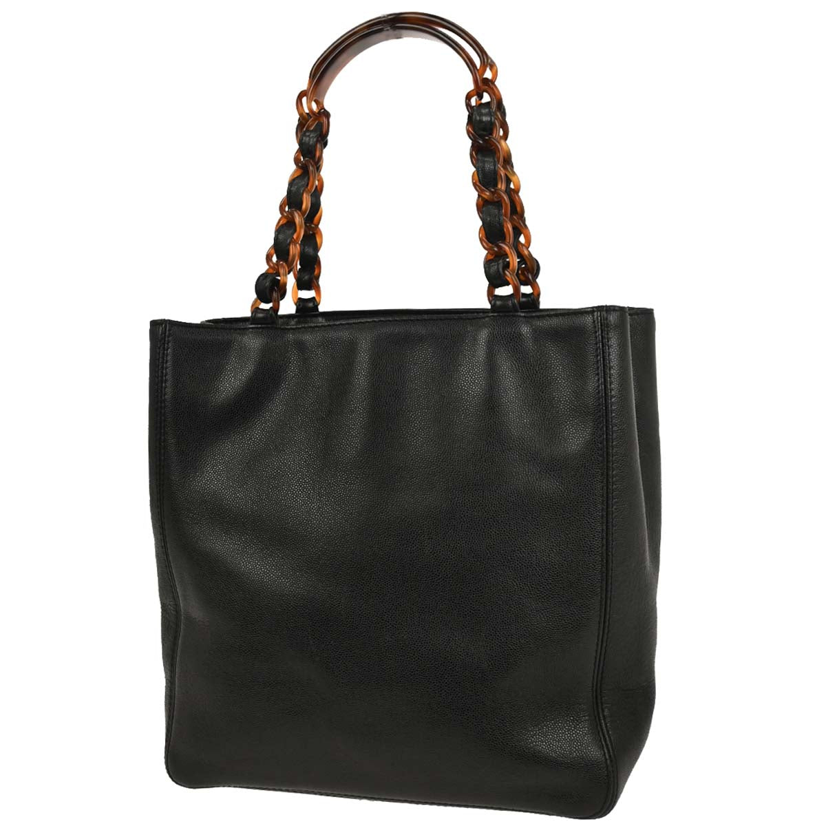 Chanel 1997-1999 Black Caviar Tote Chain Handbag