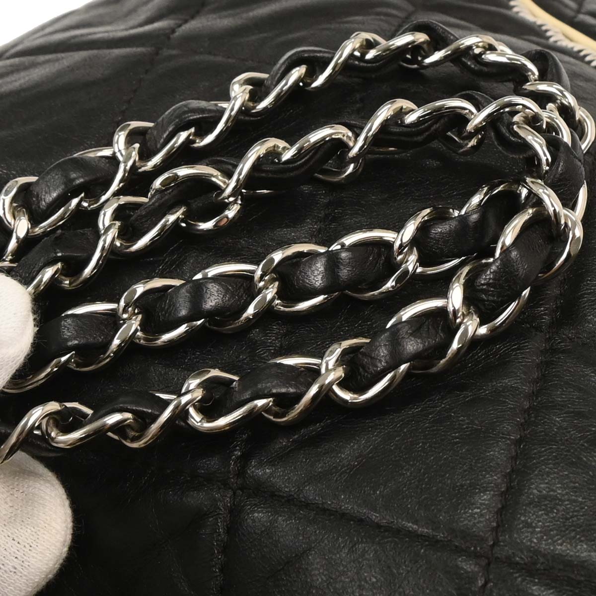 Chanel 2008-2009 Black Calfskin Mademoiselle Lock Chain Tote Shoulder Bag