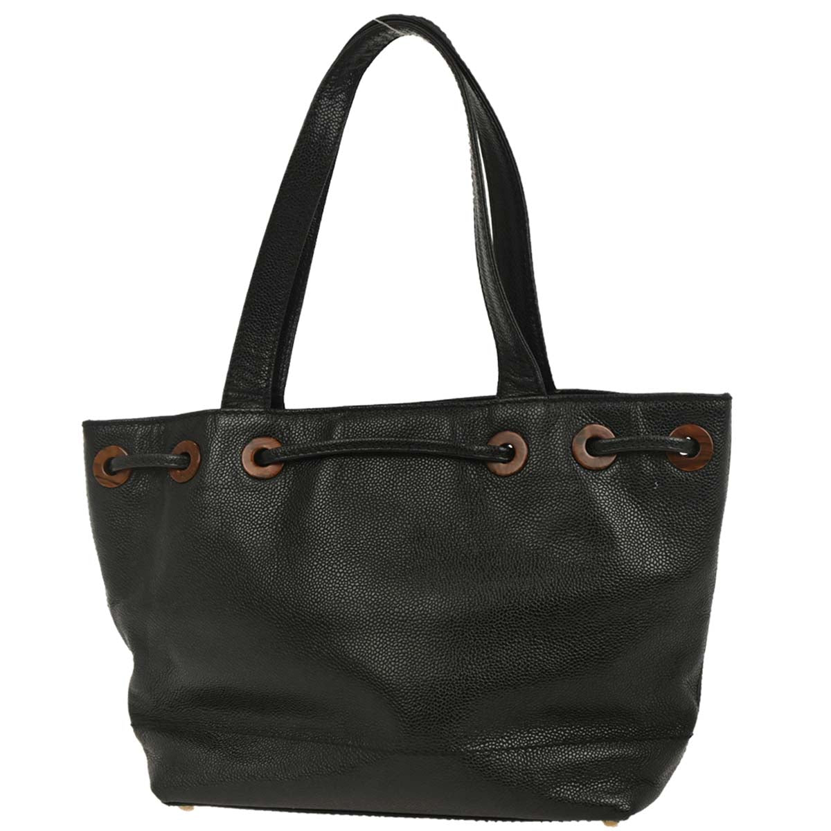 Chanel Black Caviar Drawstring Tote Handbag