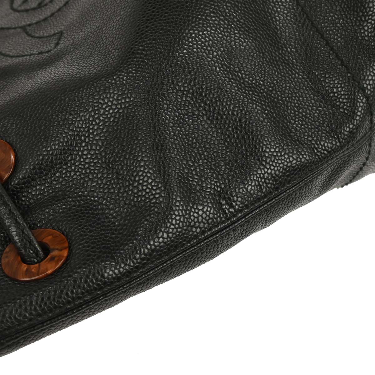 Chanel Black Caviar Drawstring Tote Handbag