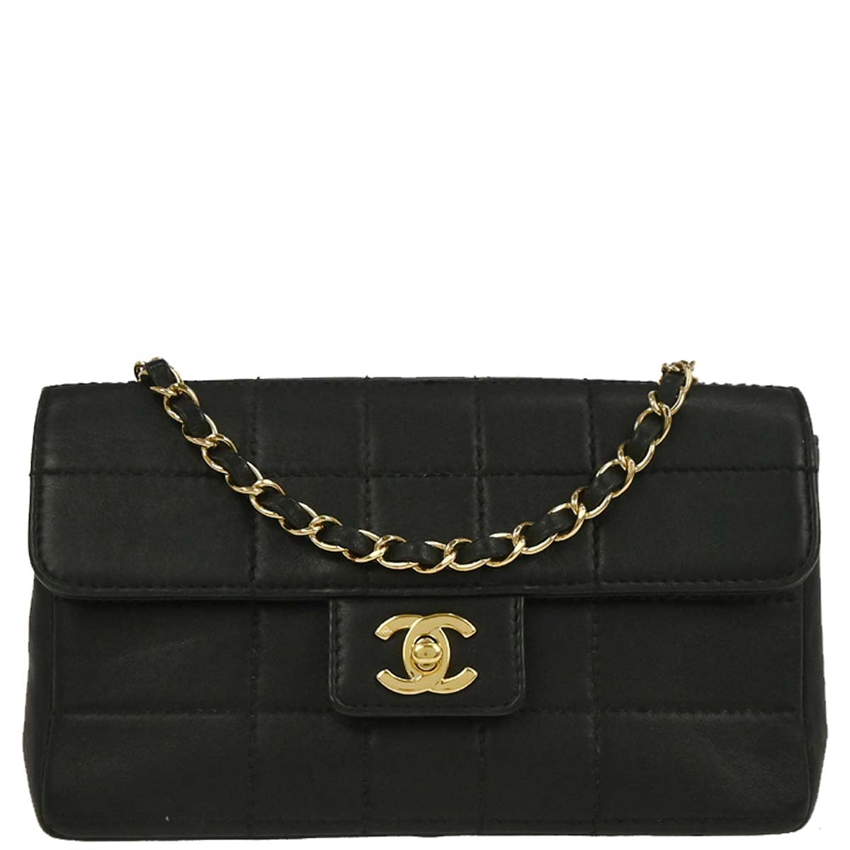 Chanel 2001-2003 Black Calfskin Choco Bar Single Flap Shoulder Bag