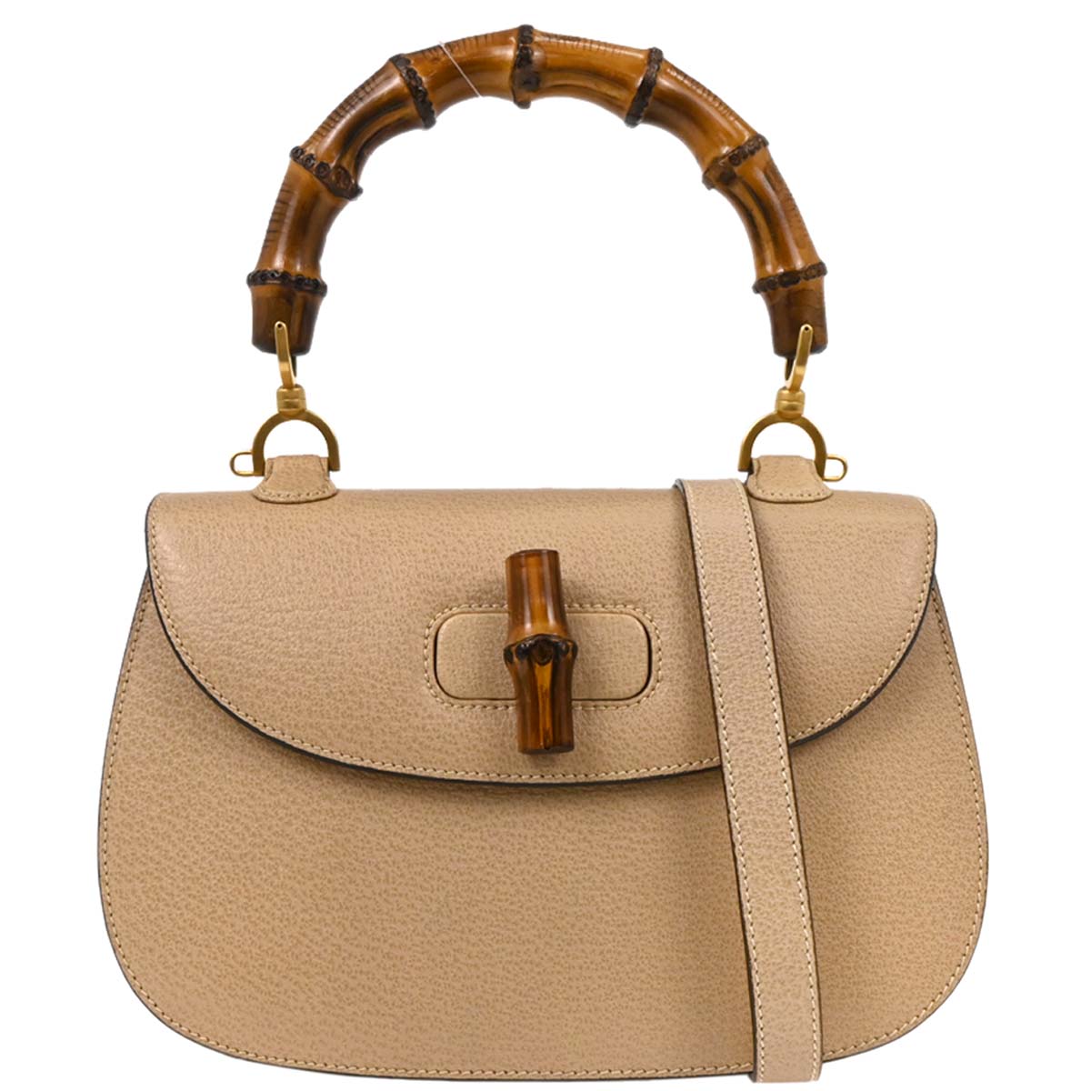 Gucci Beige Pigskin Bamboo 2way Shoulder Handbag