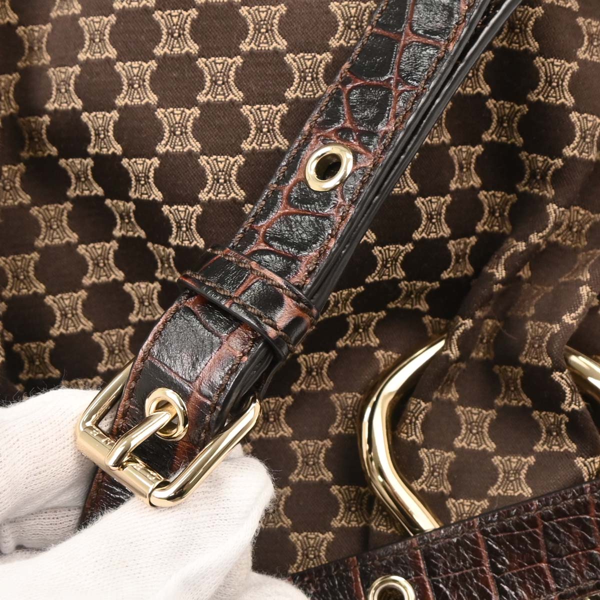 Celine Brown Canvas Macadam Handbag
