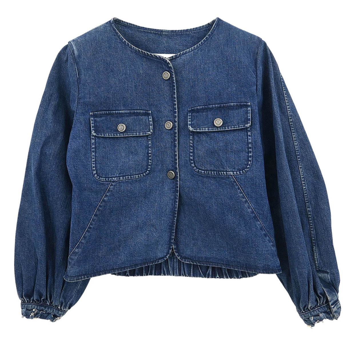 Chanel 2006 Collarless Denim Jacket Indigo #36