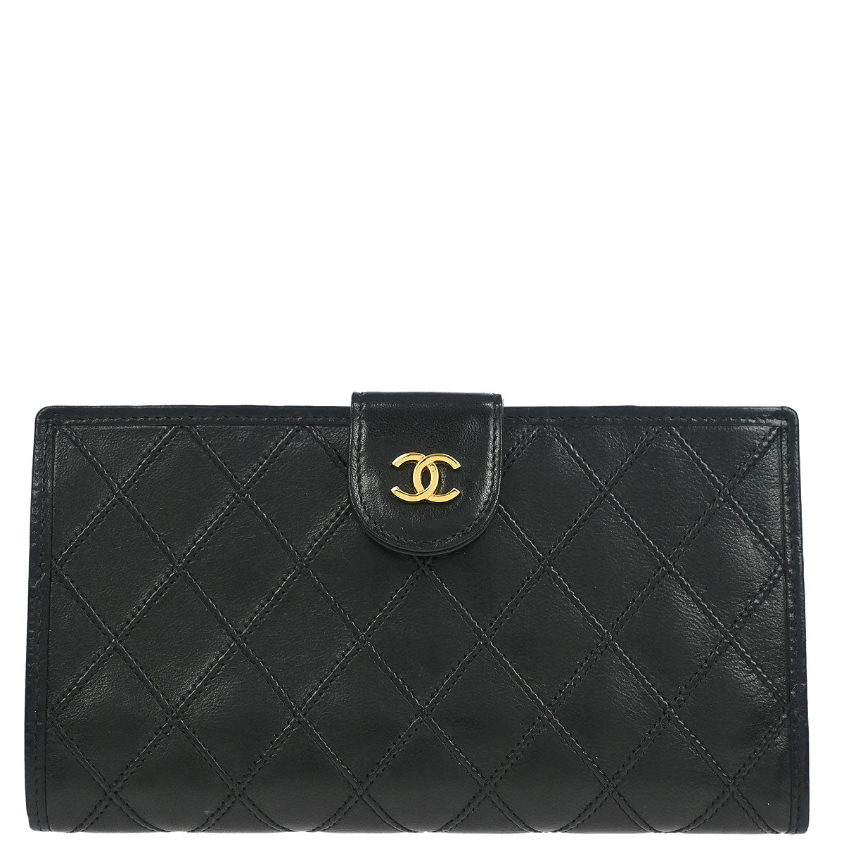 Chanel 1996-1997 Black Lambskin Bicolore Long Wallet Purse