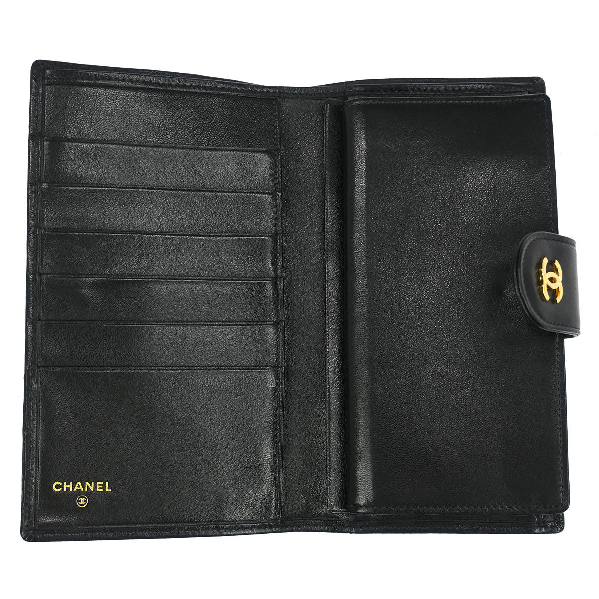 Chanel 1996-1997 Black Lambskin Bicolore Long Wallet Purse