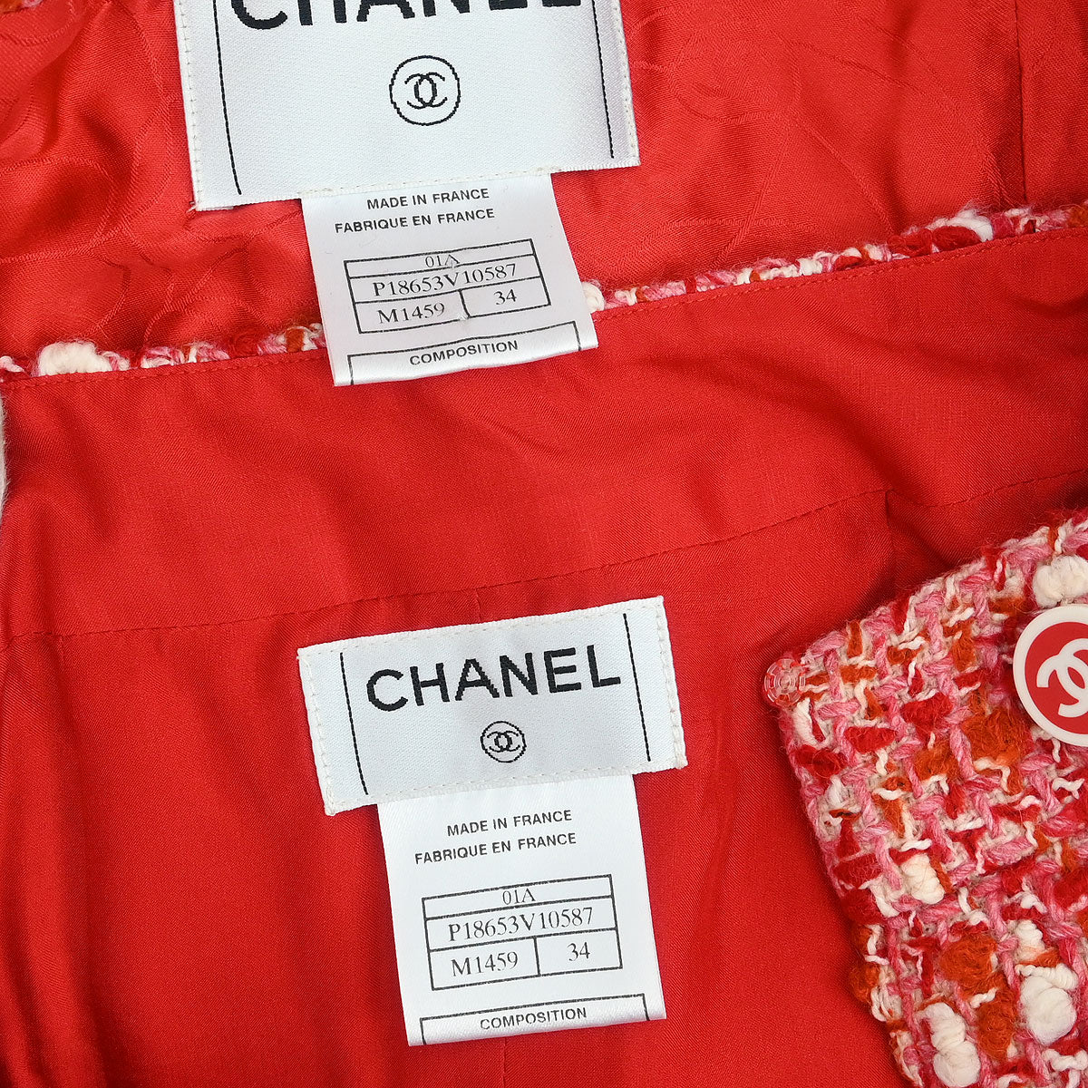 Chanel 2001 Setup Suit Jacket Skirt Red #34