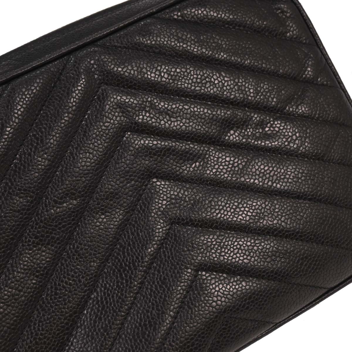 Chanel 1991-1994 Black Caviar Chevron Camera Bag Small