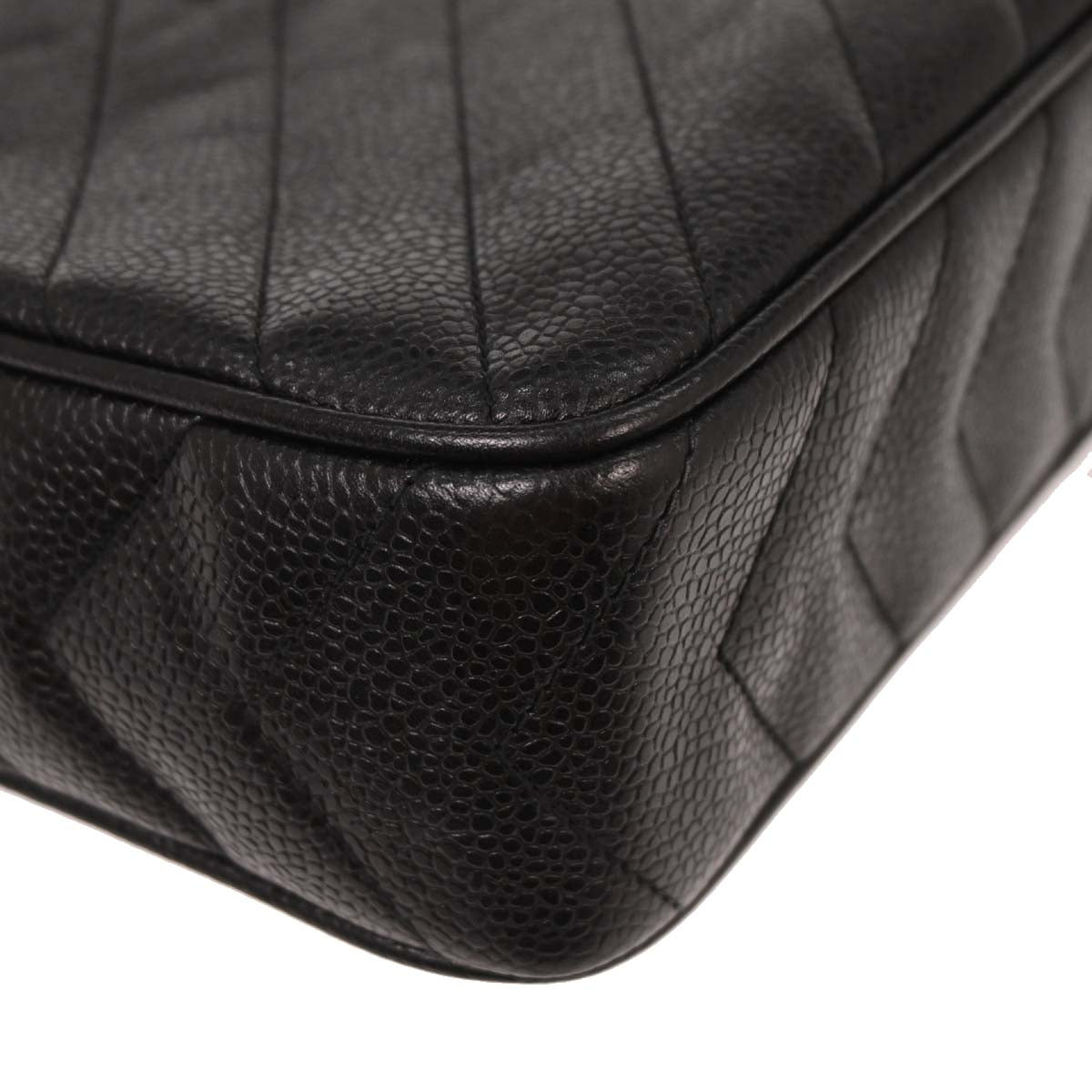 Chanel 1991-1994 Black Caviar Chevron Camera Bag Small