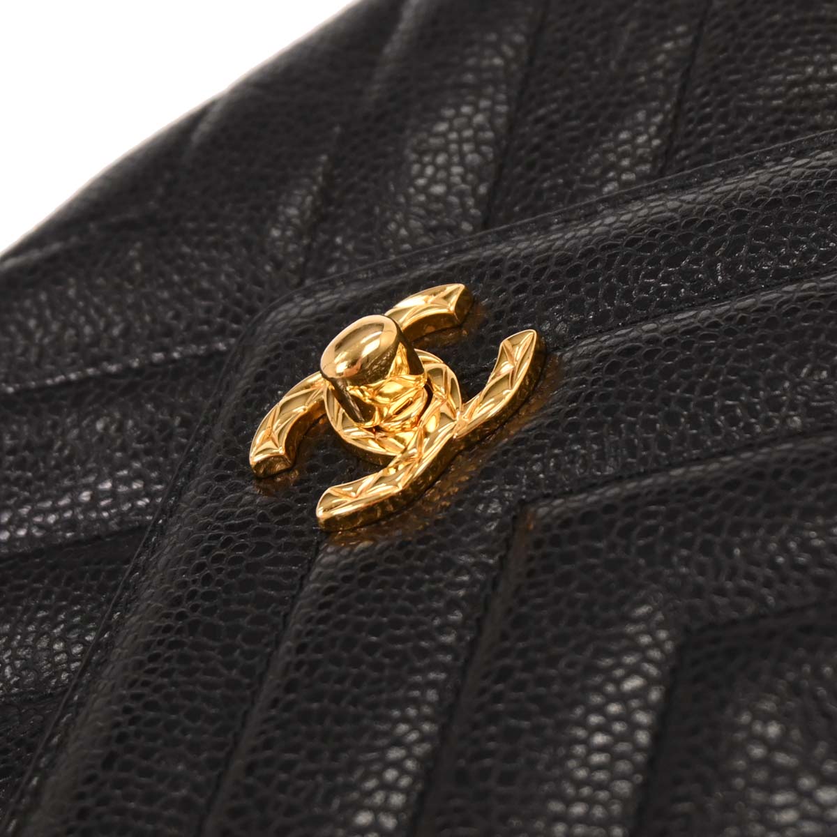 Chanel 1991-1994 Black Caviar Chevron Camera Bag Small