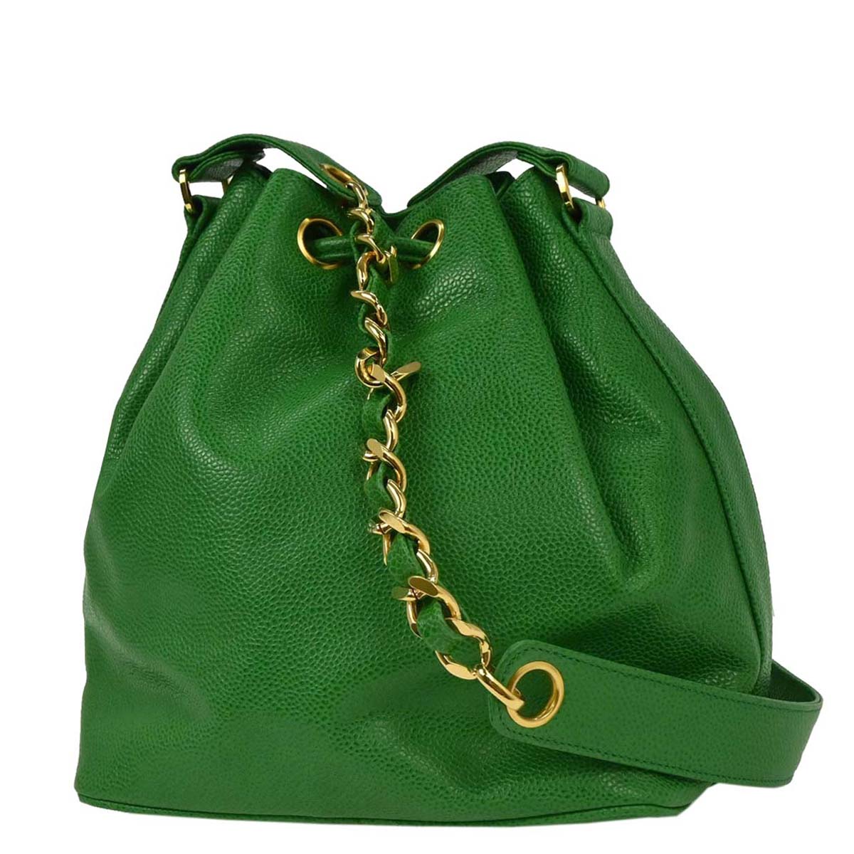 Chanel Green Caviar Bucket Shoulder Bag