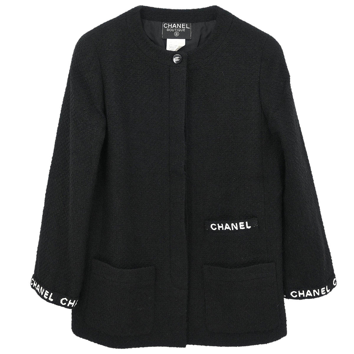 Chanel 1995 Single Breasted Collarless Jacket Black #40