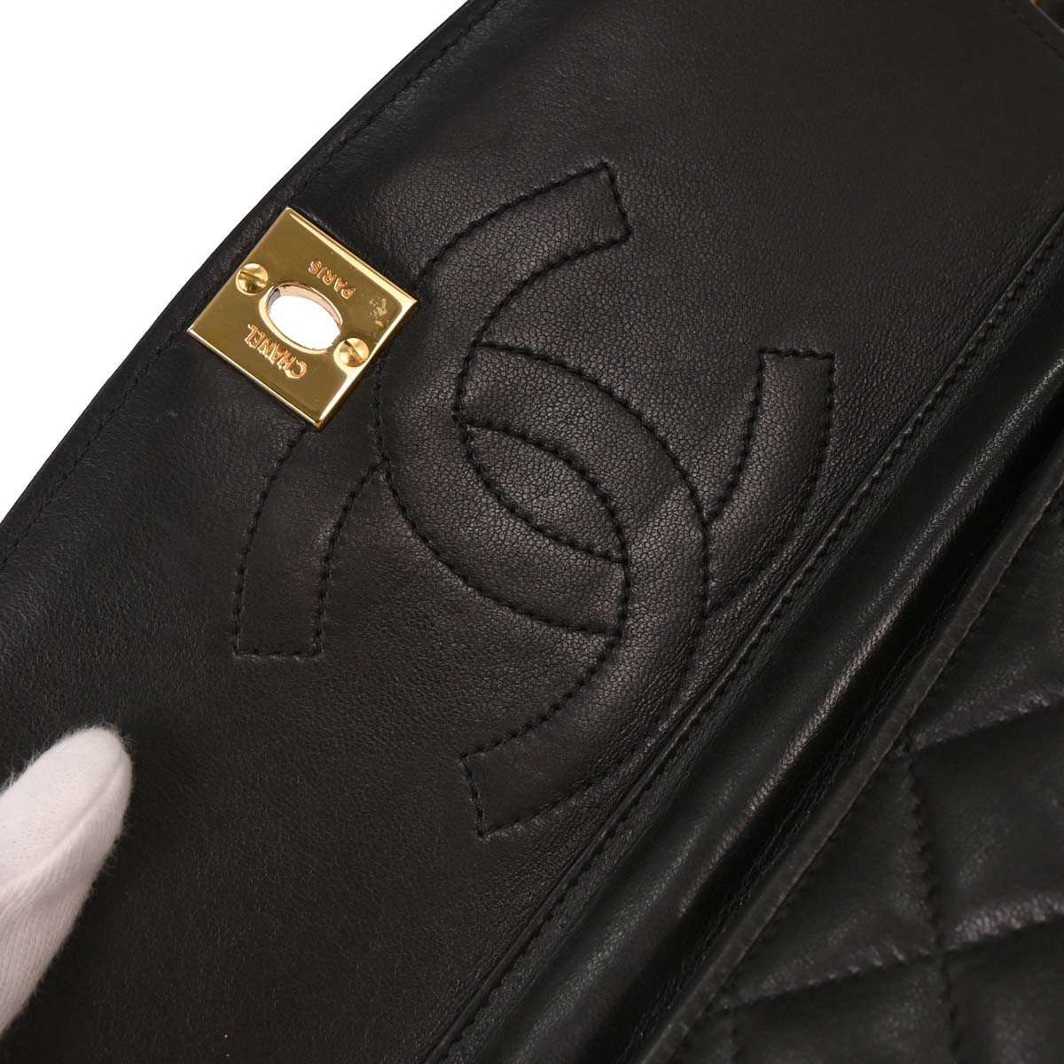 Chanel 1994-1996 Black Lambskin Paris Shoulder Bag