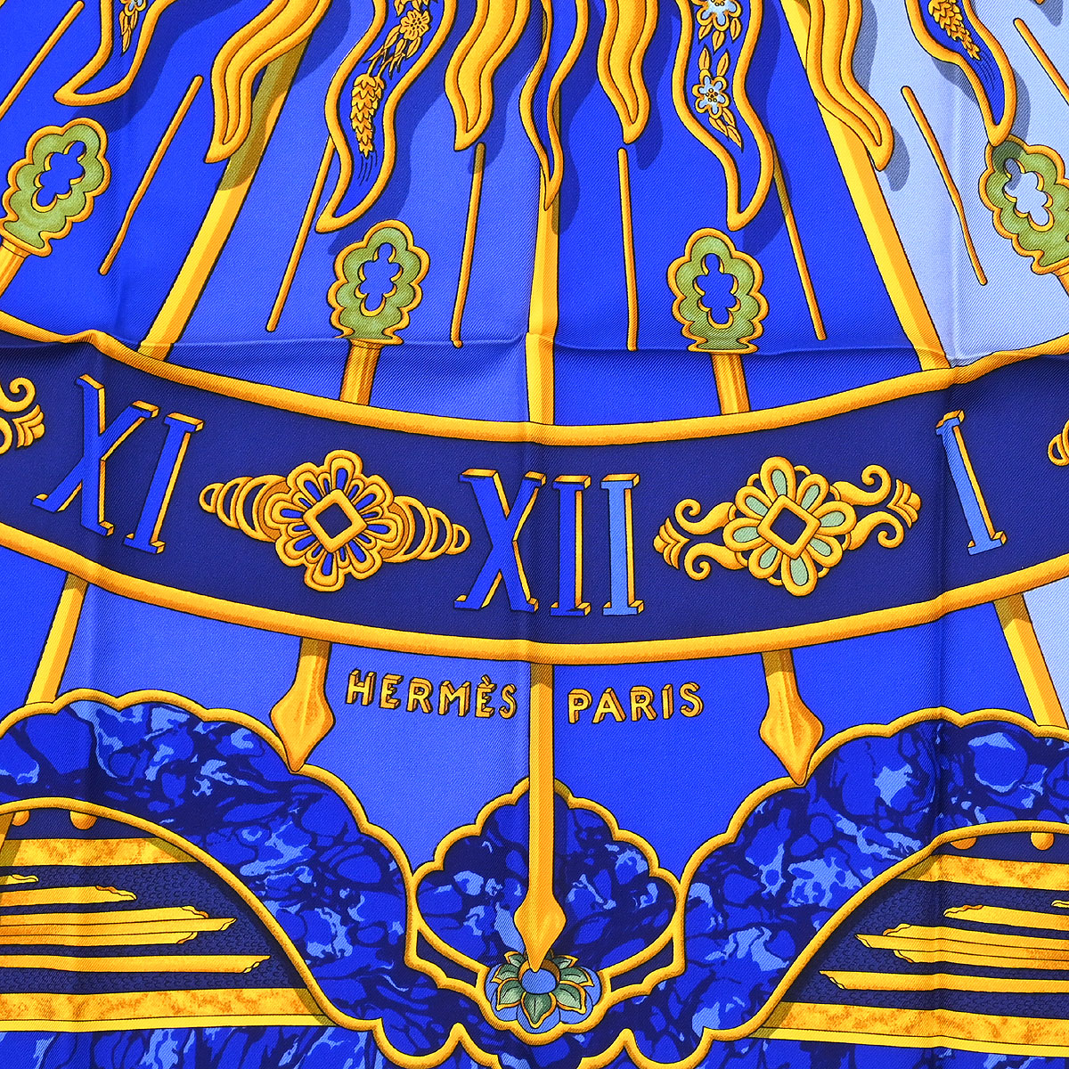 Hermes Scarf Carre 90 Carpe Diem Blue Small Good