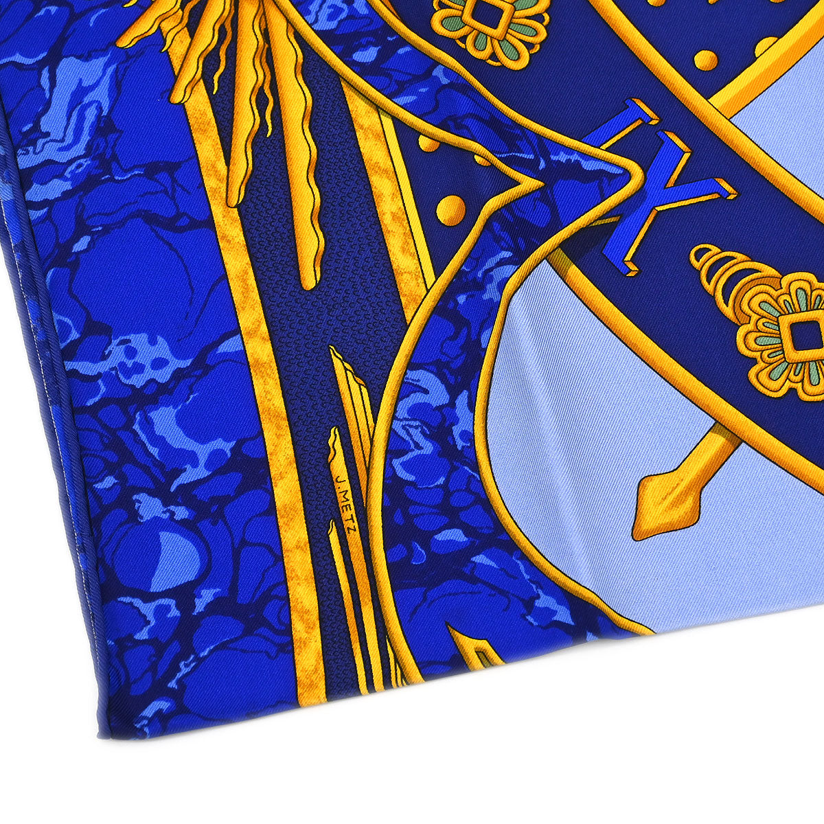 Hermes Scarf Carre 90 Carpe Diem Blue Small Good