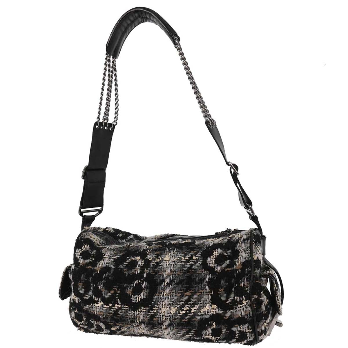 Chanel 2005-2006 Black Tweed Camellia Shoulder Bag