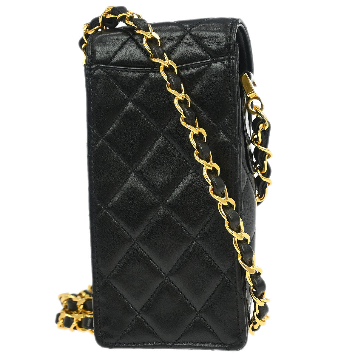 Chanel 1994-1996 Black Lambskin Chain Shoulder Bag Pochette Case