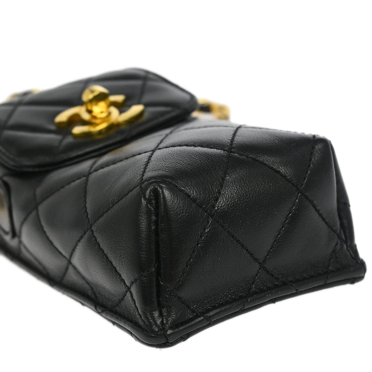 Chanel 1994-1996 Black Lambskin Chain Shoulder Bag Pochette Case