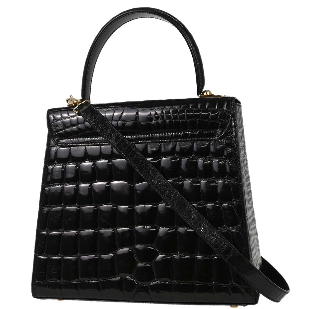 Salvatore Ferragamo * Black Crocodile Gancini 2way Shoulder Handbag