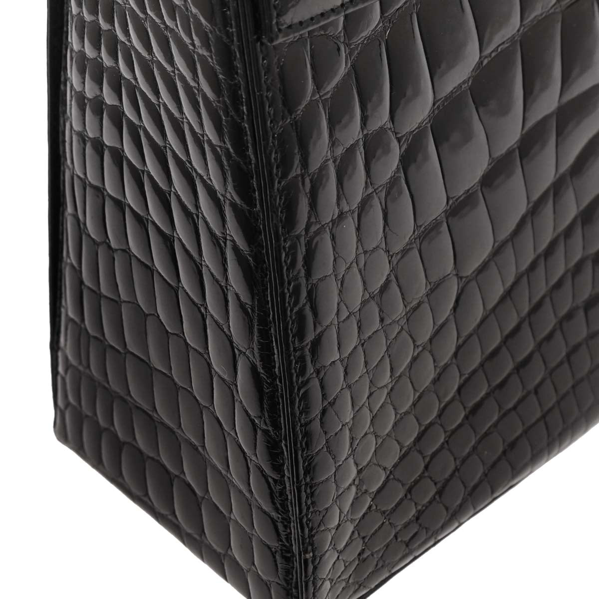 Salvatore Ferragamo * Black Crocodile Gancini 2way Shoulder Handbag