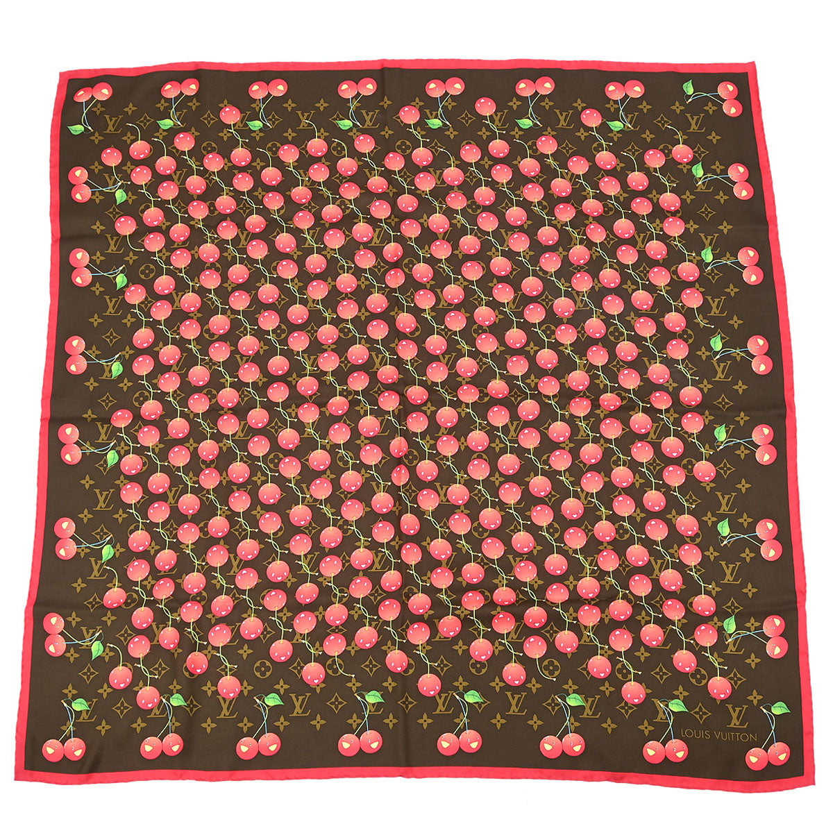 Louis Vuitton Brown Monogram Cherry Scarf 85 M71962 Small Good