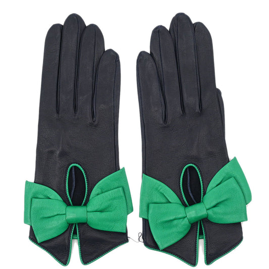 Hermes Navy Leather Bow Gloves #7