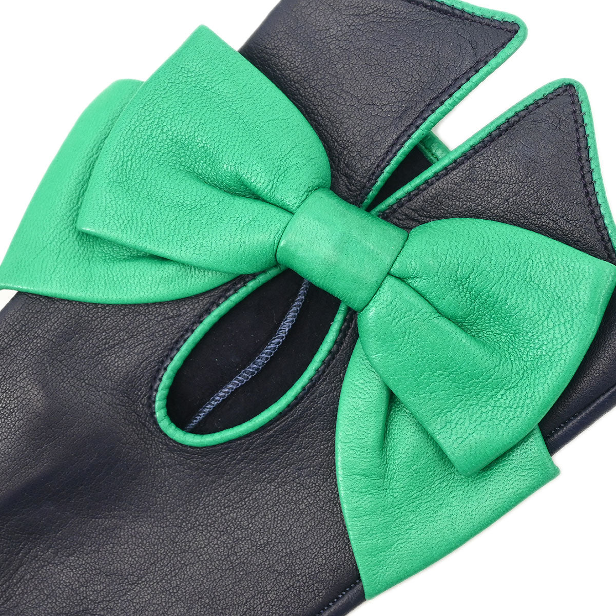 Hermes Navy Leather Bow Gloves #7